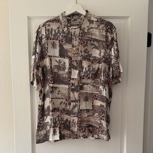 All Saints Beige and Brown Tropical Print Shirt
